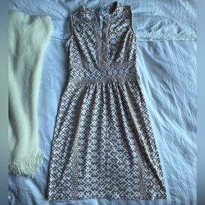 J. McLaughlin Geometric Brown and White Midi Dress